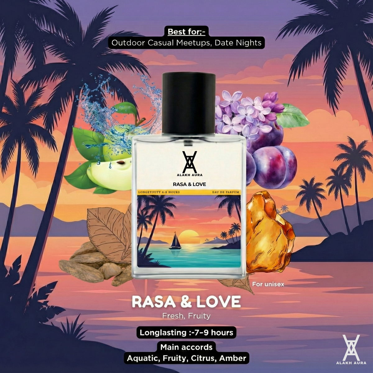 Rasa & Love Eau de Parfum – Unisex Apple Plum Lemon Patchouli Amber Fragrance